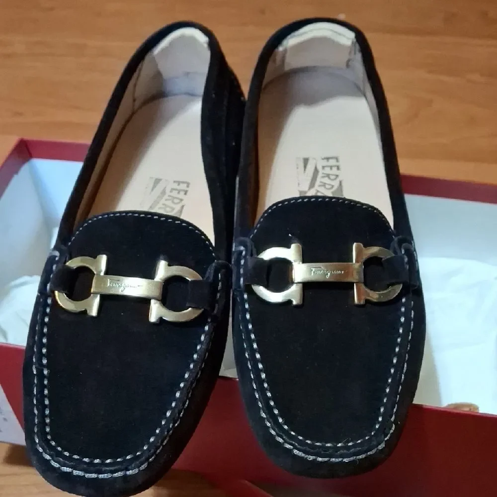 Salvatore Ferragamo Suede Loafers with Gold Buckle